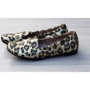 AGL Women Girls Leopard Print Leather Loafer Flats Shoes US 4 / EU 34